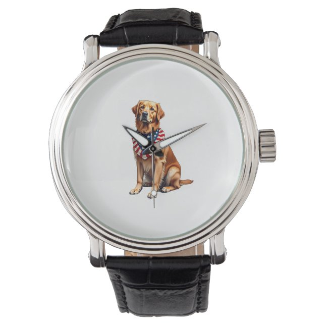 Classic Patriotic Golden Retriever Vintage Shirt 2 Horloge (Voorkant)