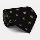 Classic Pattern Custom Monogram Initiaal Gold Blac Stropdas (Opgerold)