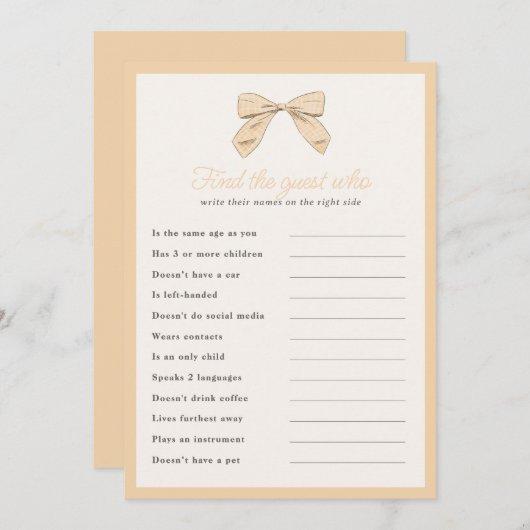 Classic Peach Bow Vind de Gast Douche Game Kaart (Voorkant / Achterkant)
