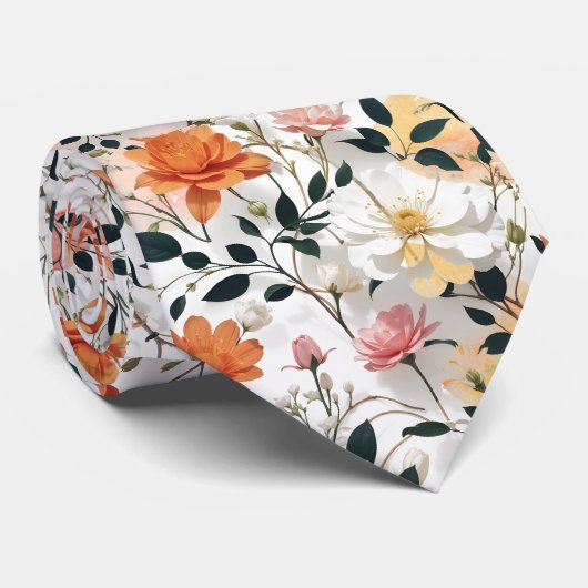 Classic Peach Pink Floral Stropdas (Opgerold)