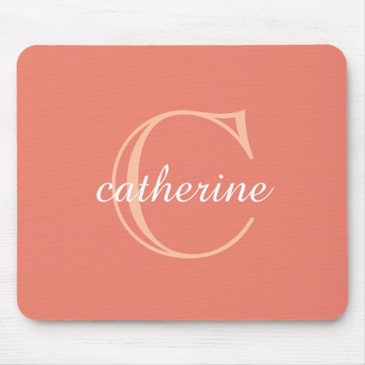 Classic Peach Pink Script Monogram Muismat (Voorkant)
