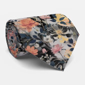 Classic Peach Roze Zwarte Bloem Stropdas (Opgerold)