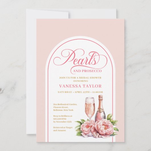 Classic Pearls and Prosecco Bridal Shower Card Kaart (Voorkant)