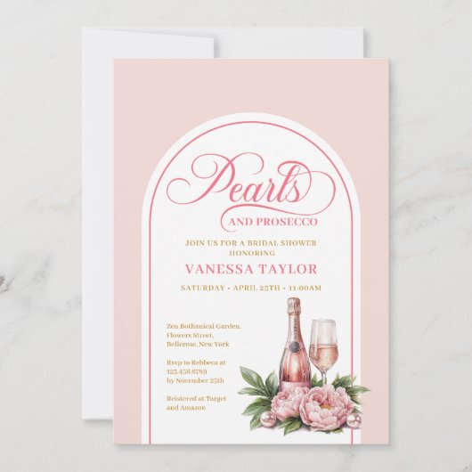 Classic Pearls and Prosecco Shower Invite Card Kaart (Voorkant)