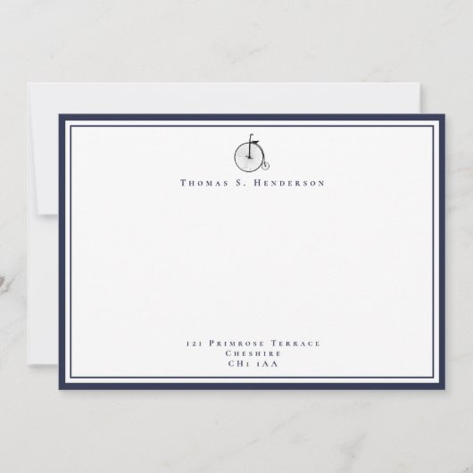 Classic Penny Farthing Navy Blue Correspondence Notitiekaartje (Voorkant)