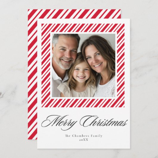 Classic Pepermunt Stripe lijst Kerst Kaart (Voorkant / Achterkant)