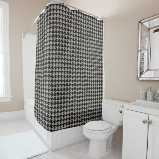 Classic Pepita Houndstooth Pattern Black Grey Mann Douchegordijn (In situ)