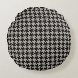 Classic Pepita Houndstooth Pattern Black Grey Rond Kussen