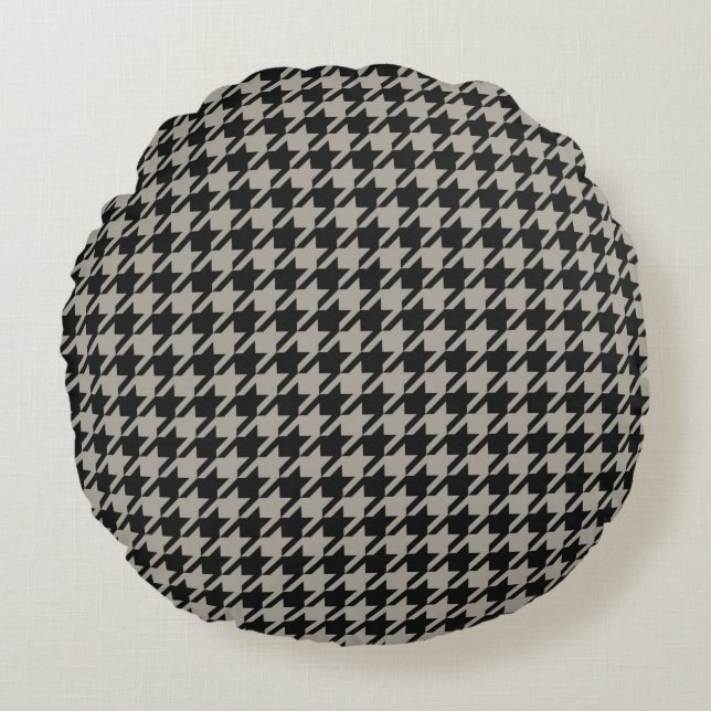 Classic Pepita Houndstooth Pattern Black Grey Rond Kussen (Voorkant)