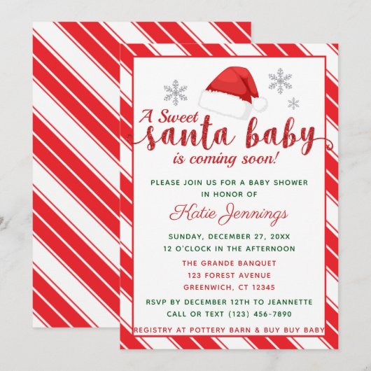 Classic Peppermint Stripe Santa Baby shower Kaart (Voorkant / Achterkant)