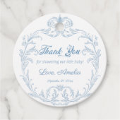 Classic Periwinkle Baroque filigraan Baby shower Bedankjes Labels (Voorkant)