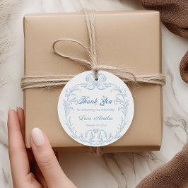 Classic Periwinkle Baroque filigraan Baby shower Bedankjes Labels