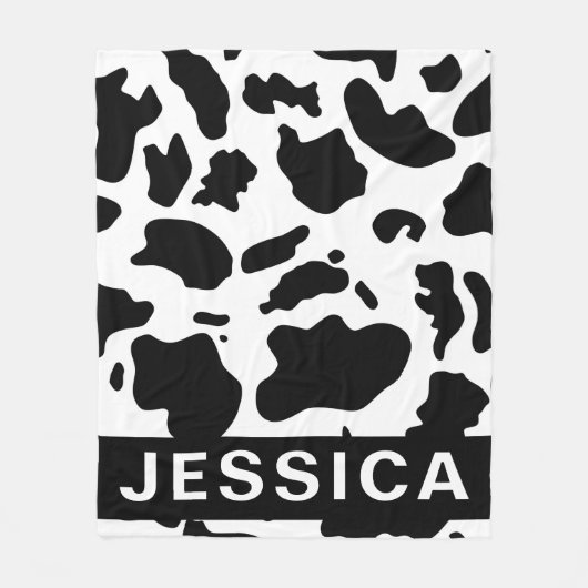 Classic Personalized Black White Cow Print Fleece Deken (Voorkant)