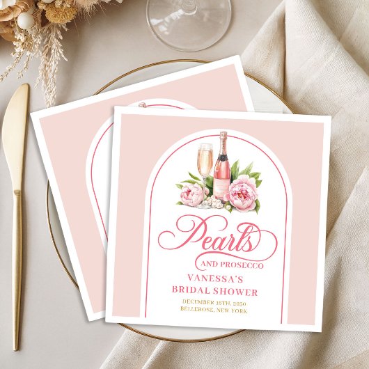Classic Personalized Pearls and Prosecco Napkins Servet