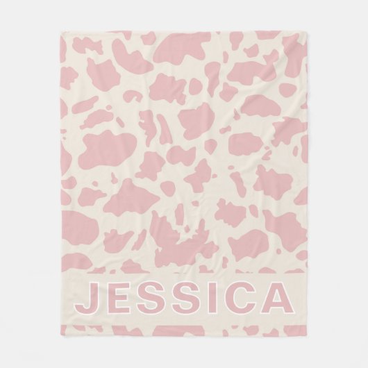 Classic Personalized Pink Cow Print Fleece Deken (Voorkant)
