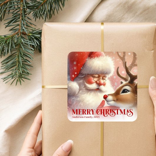 Classic Personalized Santa Rudolph Christmas Kids Vierkante Sticker