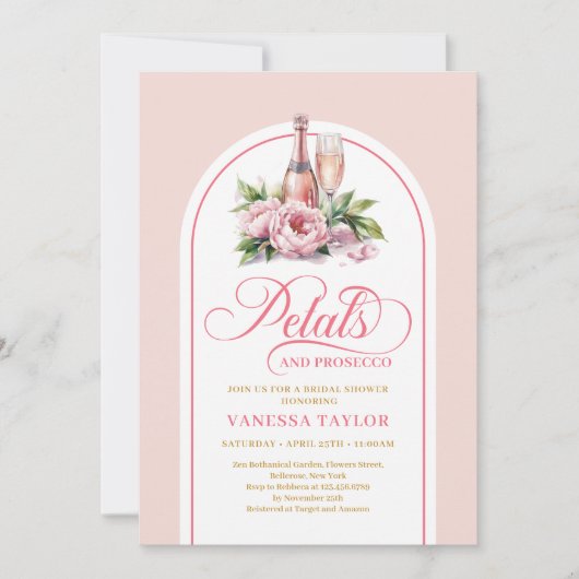 Classic petals and prosecco invite custom layout kaart (Voorkant)