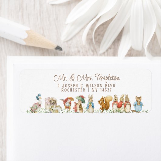 Classic Peter de Konijn Baby shower Adreslabel Etiket (Insitu)