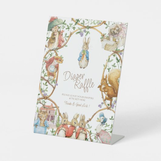Classic Peter de Konijn Baby shower Luier Raffle Reclamebord Met Voetstuk (Voorkant)