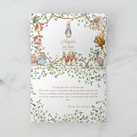 Classic Peter het Konijn Baby shower Dank u Auto Bedankkaart (Binnen)