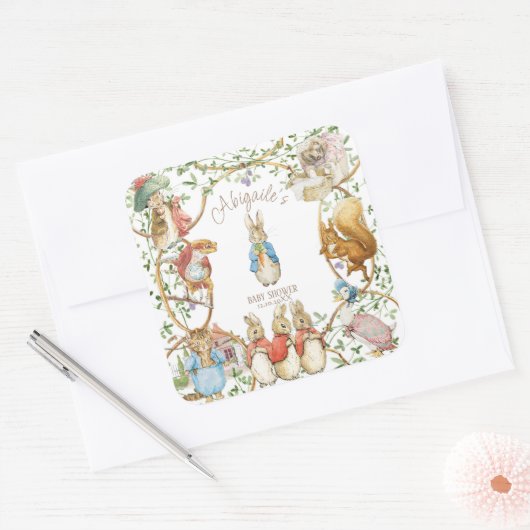 Classic Peter het Konijn Baby shower Vierkante Sticker (Envelop)