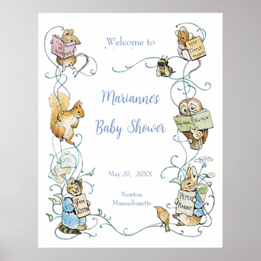 Classic Peter the Rabbit Baby shower Groot Welkom Poster (Voorkant)