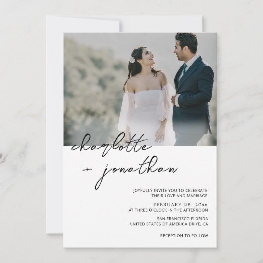 Classic Photo Calligraphy Script Wedding Kaart (Voorkant)