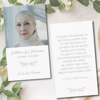 Classic Photo Elegant Floral Funeral Prayer Card Visitekaartje