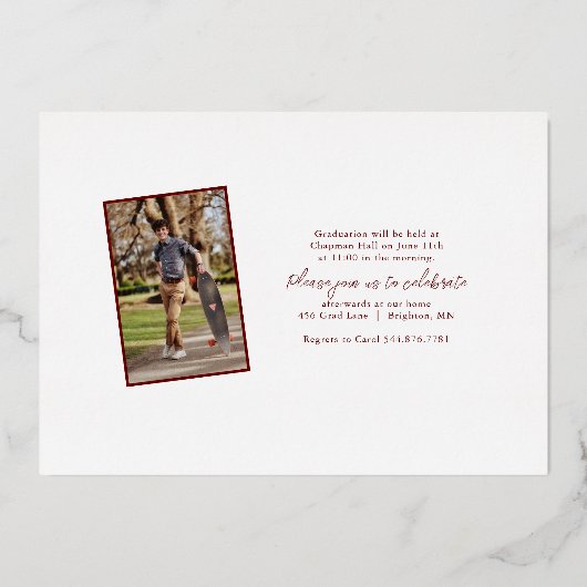 Classic Photo High School Afstuderen Folie Uitnodiging (Achterkant)