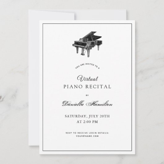 Classic Piano Wit Virtuele Overweging Uitnodiging (Voorkant)