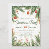 Classic Pine & Ornament Christmas Party Kaart (Voorkant)