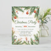Classic Pine & Ornament Christmas Party Kaart (Staand voorkant)