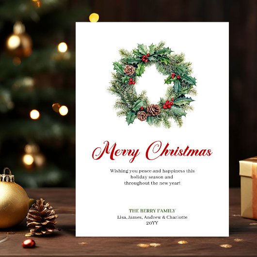 Classic Pine Wreath Christmas Greeting Holiday  Feestdagenkaart