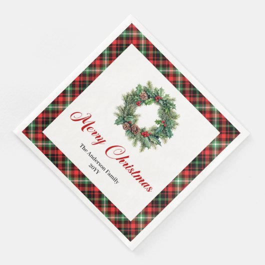 Classic Pine Wreath Christmas Napkin Custom Name Servet (Hoek)