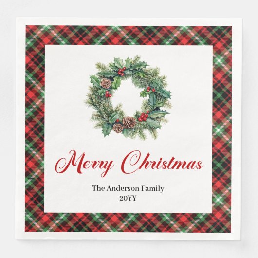 Classic Pine Wreath Christmas Napkin Custom Name Servet (Voorkant)