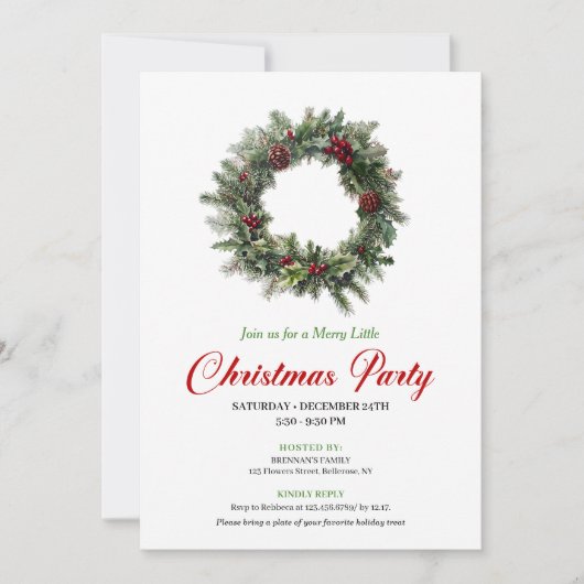 Classic Pine Wreath Christmas Party Editable Kaart (Voorkant)
