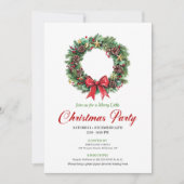 Classic Pine Wreath Christmas Party Invitation Kaart (Voorkant)