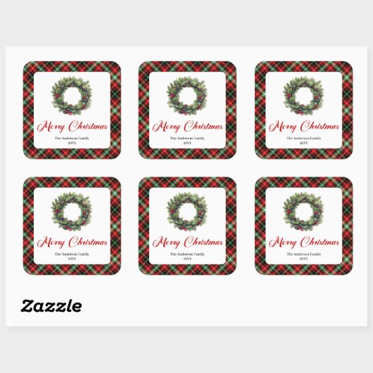 Classic Pine Wreath Christmas Sticker Custom Name (Vel)