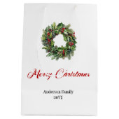 Classic pine wreath gift bag personalized for you medium cadeauzakje (Achterkant)