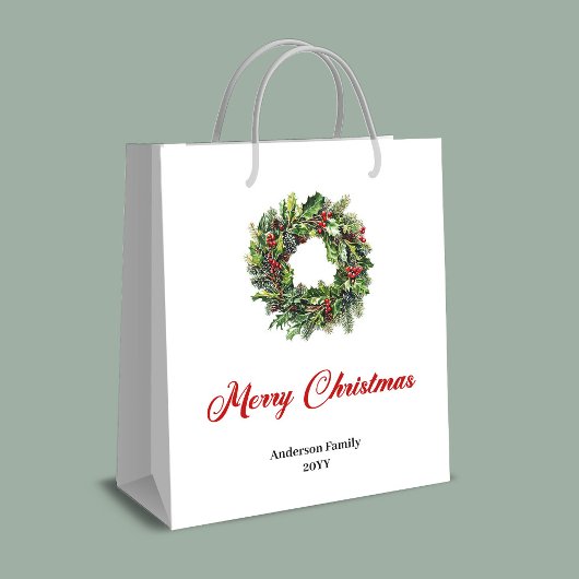 Classic pine wreath gift bag personalized for you medium cadeauzakje