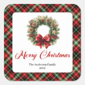 Classic Pine Wreath Holiday Sticker Custom Name (Voorkant)
