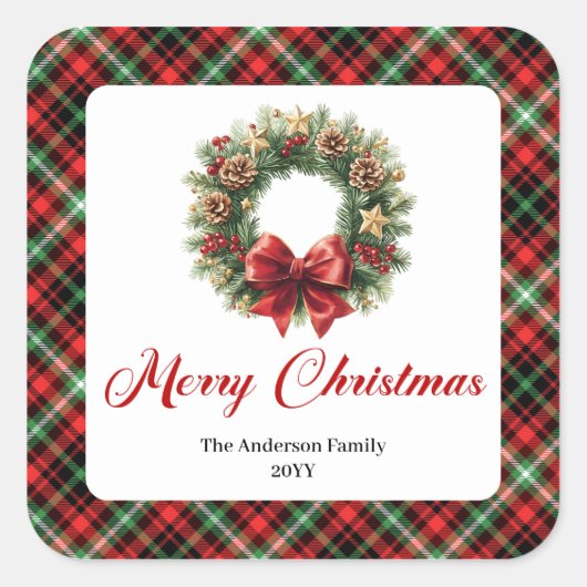 Classic Pine Wreath Holiday Sticker Custom Name (Voorkant)