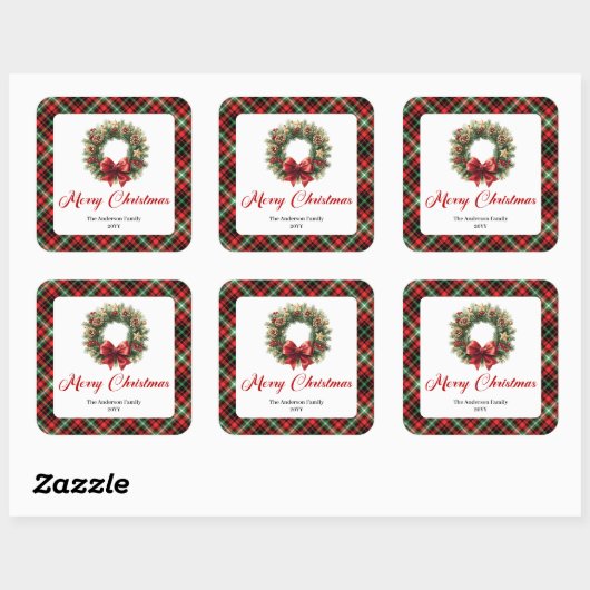 Classic Pine Wreath Holiday Sticker Custom Name (Vel)