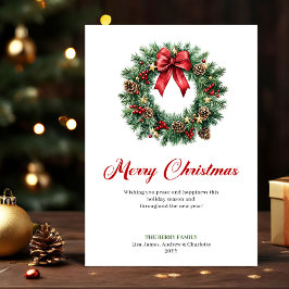 Classic Pine Wreath Watercolor Christmas Greeting Feestdagenkaart