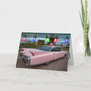 CLASSIC PINK 1950's AUTO CADDY CHRISTMAS CARD Feestdagen Kaart
