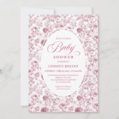 Classic Pink and White Rose Pattern Baby Shower  Kaart (Voorkant)