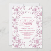 Classic Pink and White Roses Toile Bridal Shower  Kaart (Voorkant)