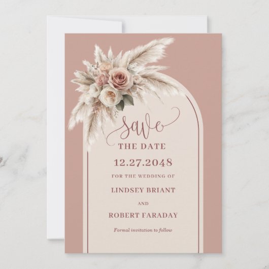 Classic Pink Boho Floral Arch Save the Date Invite Kaart (Voorkant)