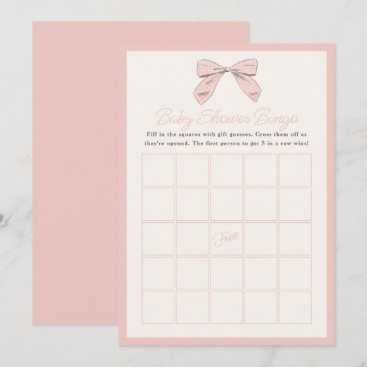Classic Pink Bow Baby shower Game Bingo Kaart (Voorkant / Achterkant)