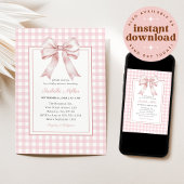 Classic Pink Bow Gingham Girl Baby shower Kaart